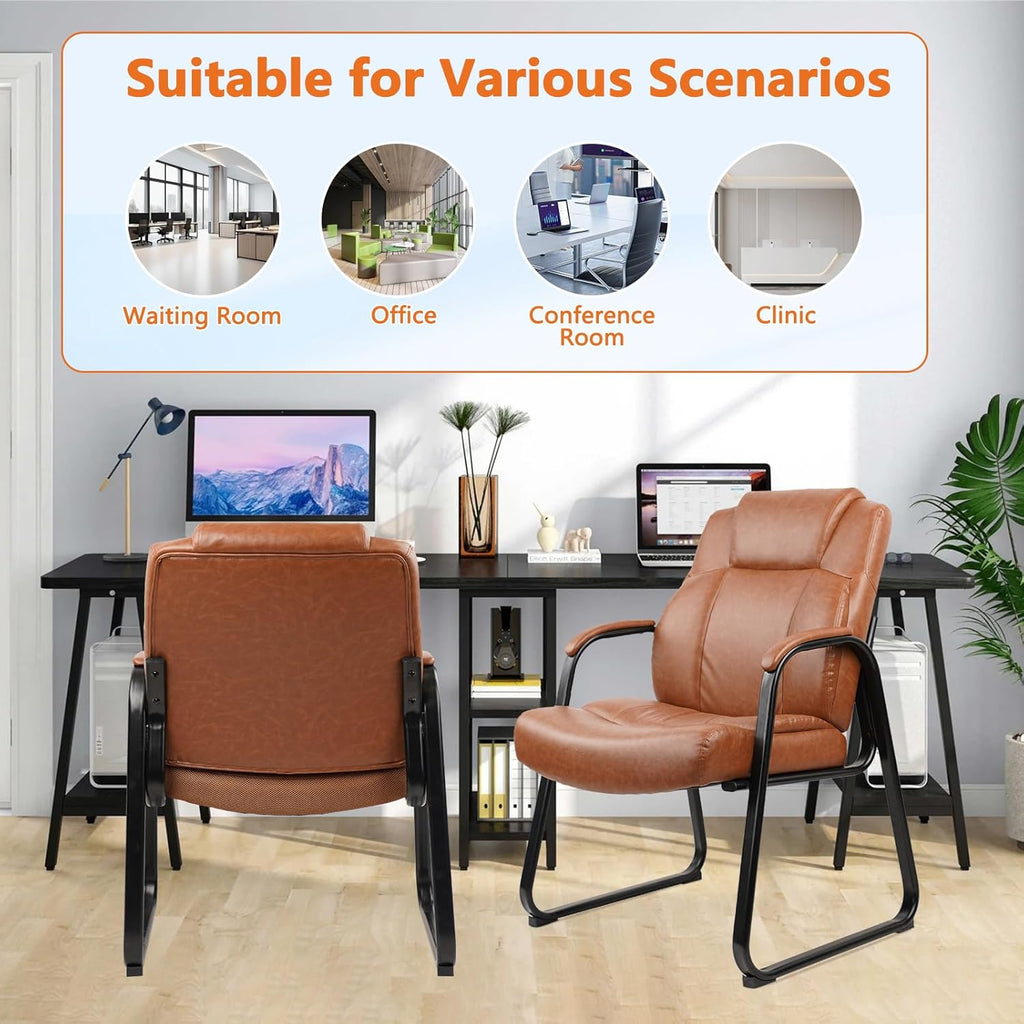 CLATINA Guest Chair Big & Tall 500 lbs, PU Leather Office Reception Chairs, Sled Base, No Wheels, Brown, Waiting Room, Conference, Lobby, Living Room