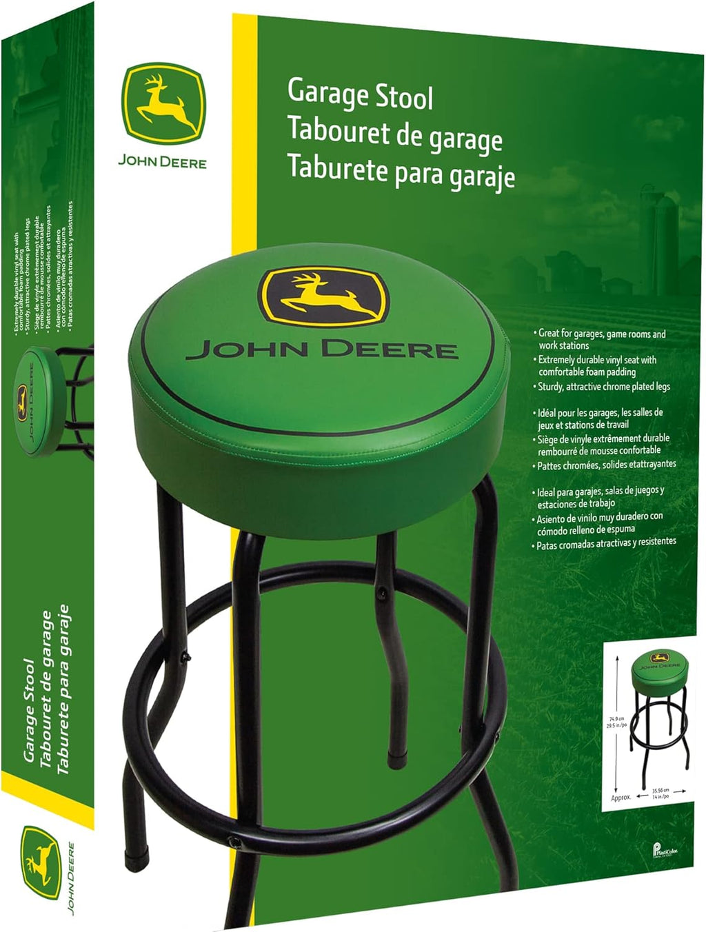 Plasticolor 004792R01 John Deere Logo Garage and Game Room Stool with Matte Green Top and Black Legs