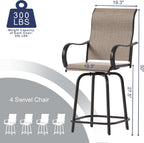 UDPATIO Outdoor Swivel Bar Stools Set of 4,Outdoor High Bistro Stools with Waterproof Textile Fabric,Armrest,Footrest,All Weather Bar Height Patio Chairs for Poolside, Garden, Backyard,Brown