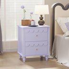 Purple Nightstand Side End Table with 2 Drawers, Modern Night Stand with Petal Pattern for Bedroom, Scalloped Bedside Night Tables with Solid Wood Legs
