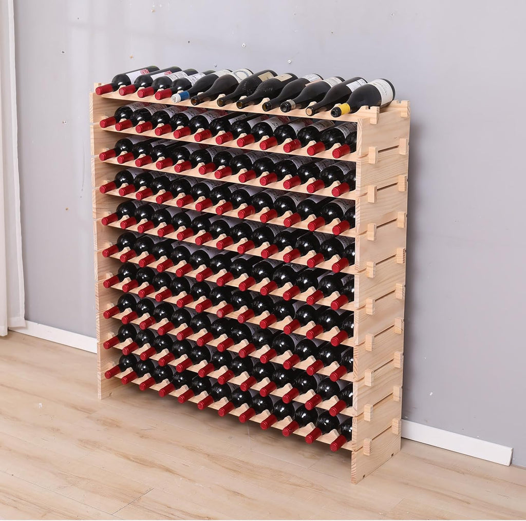 Wood Stackable Storage Modular Wine Rack Cabinet 144 Bottle freestanding Floor Wine Bottle Holder Display Shelves