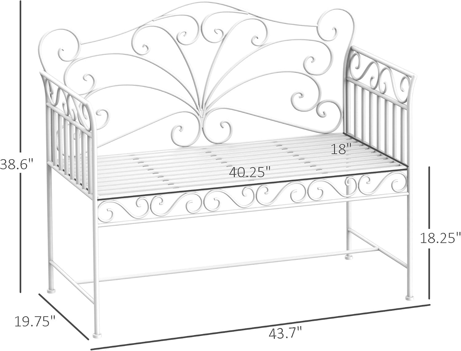 Garden Bench, 43" Cream White Metal Outdoor Patio Bench Park Bench with Armrests, Porch Bench Seat for Backyard Poolside Lawn Garden Deck Seating
