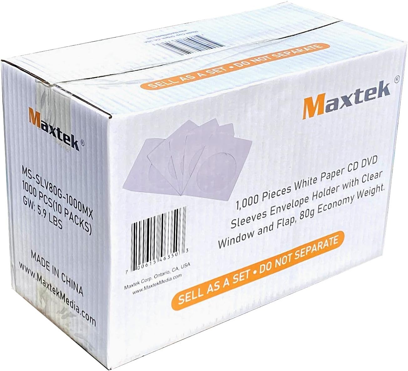 Maxtek 1,000 Pieces White Paper CD DVD Sleeves Envelope Holder with Clear Window and Flap, 80g Economy Weight.