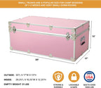 Rhino Trunk & Case Small Essential Trunk With Wheels, Tray, & Lid Organizer - 30"x17"x13", 1000+ lbs Capacity. Strong, USA Made Summer Camp Footlocker, and Secure College Dorm Storage Chest