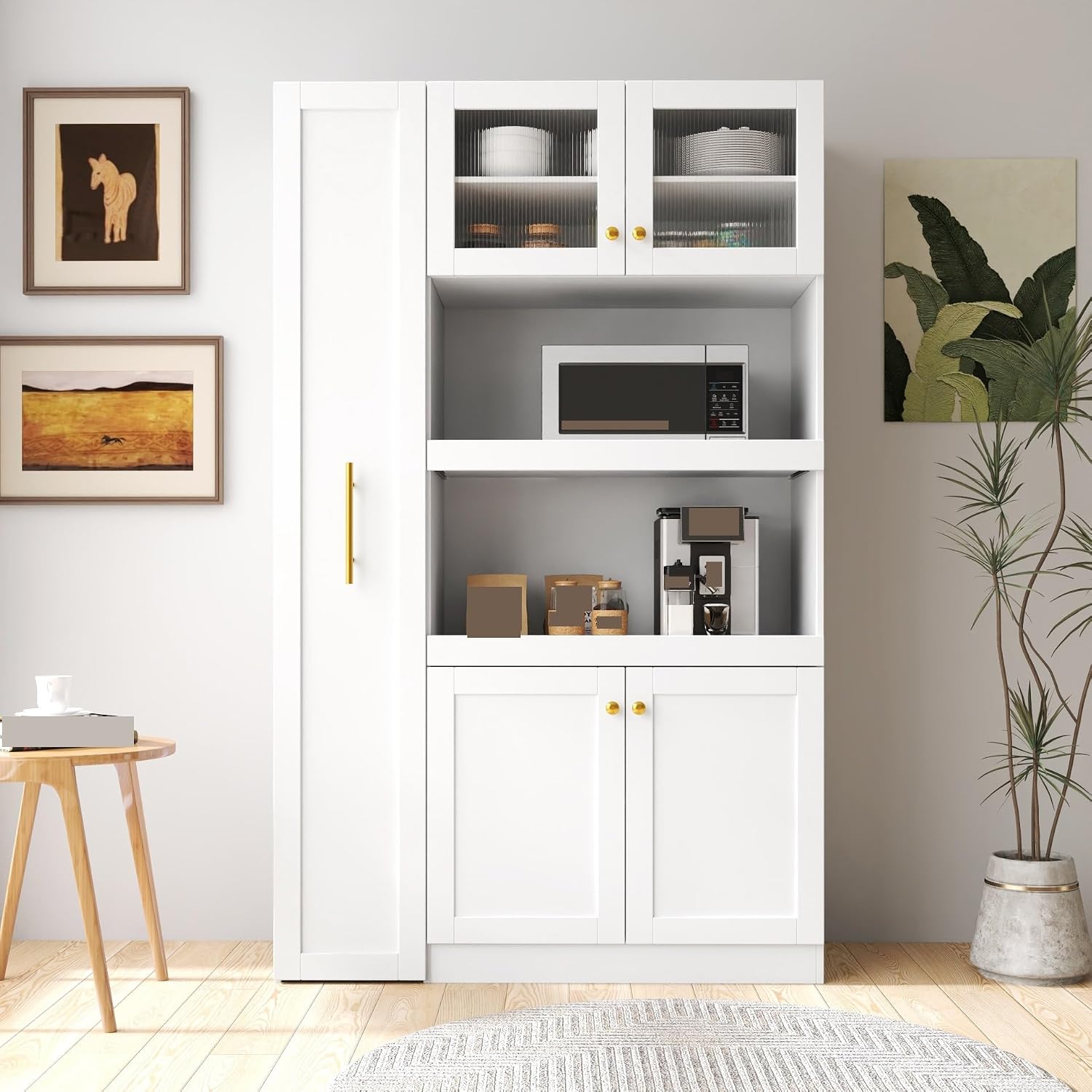 Modern Multi-Functional Cabinet, Farmhouse Storage Cabinet with 4 Doors, for Kitchen Dining Room,for Kitchen Home