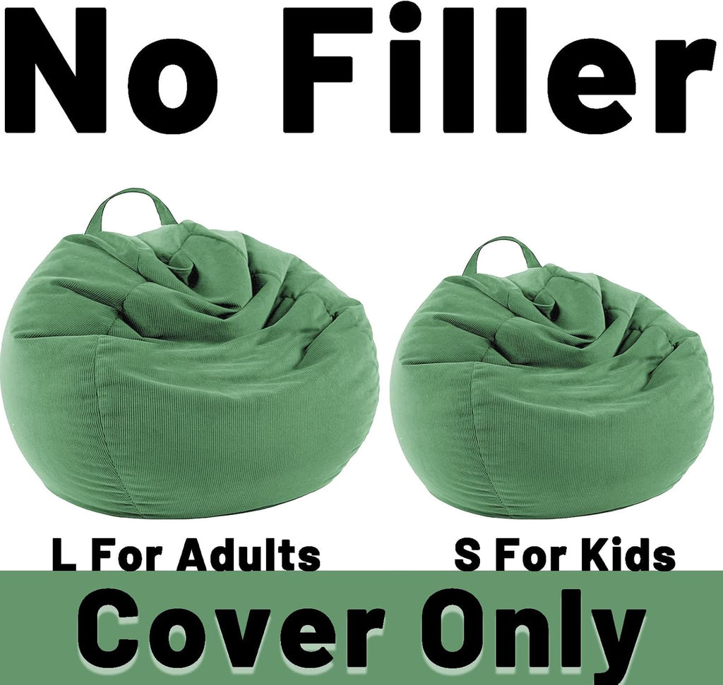 LPMOERA Stuffed Animal Storage Bean Bag Chair Cover (No Filler) For Kids and Adults.Soft Stuffable Bean Bag For Organizing Children Plush Toys or Memory Foam Light Green L for Adults