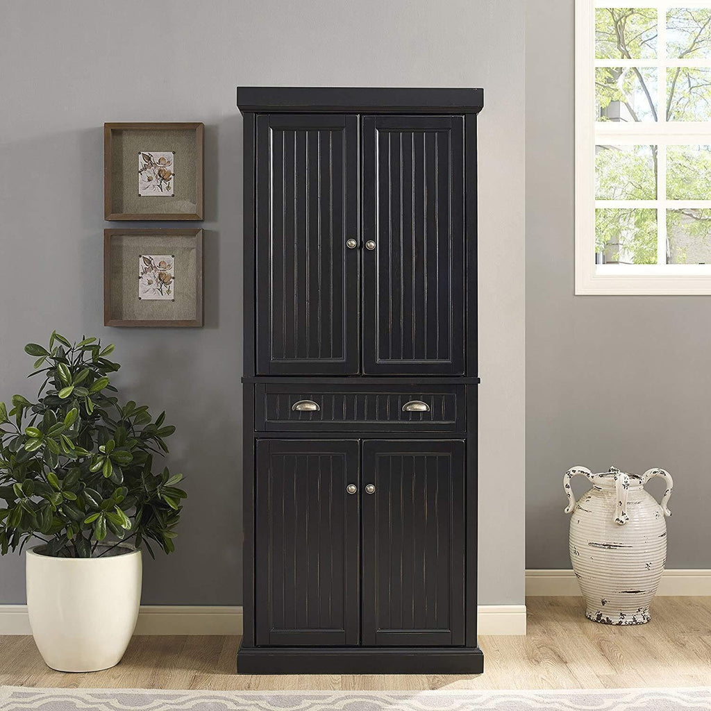 HomeStock Kitchen Pantry Cabinet - 30" Wide Storage - Distressed Black Finish