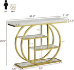 41.3" Console Table, Modern Sofa Table with Circle Base, 4-Tier Narrow Entryway Table for Hallway, Slim Industrial Accent Table with Storage Shelves for Living Room, White & Gold