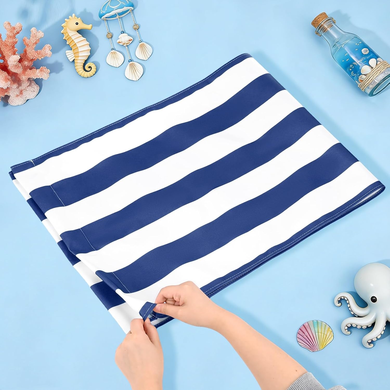 M METERXITY Beach Sling Chair Replacement Canvas, 16x44.5 Inch Folding Lounge Chair Fabric for Beach/Sunbathing/Courtyard/Garden, Outdoor Furniture Cloth [Striped Dark Blue, Only Replacement]