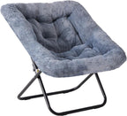 DUMOS Comfy Chair for Adults, Soft Faux Fur Folding Lounge for Bedroom Living Room Dorm Rooms Flexible Reading Chair for Teens, Large Size Foldable, Square-Gray