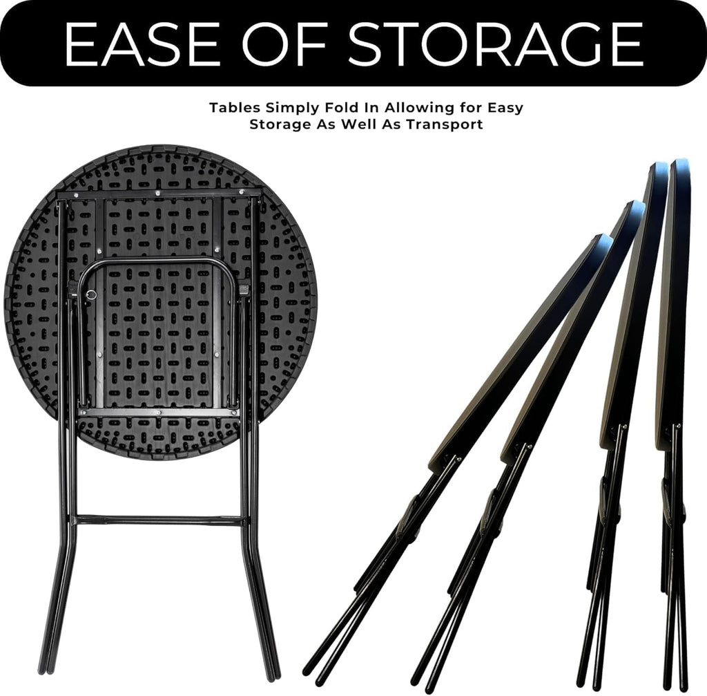 BTEXPERT 32" Round 43" Bar Height Folding Commercial Portable Banquet Plastic Coffee Dining Cocktail Table for Wedding Party Event Home Kitchen Indoor Outdoor Standing Walking-Black