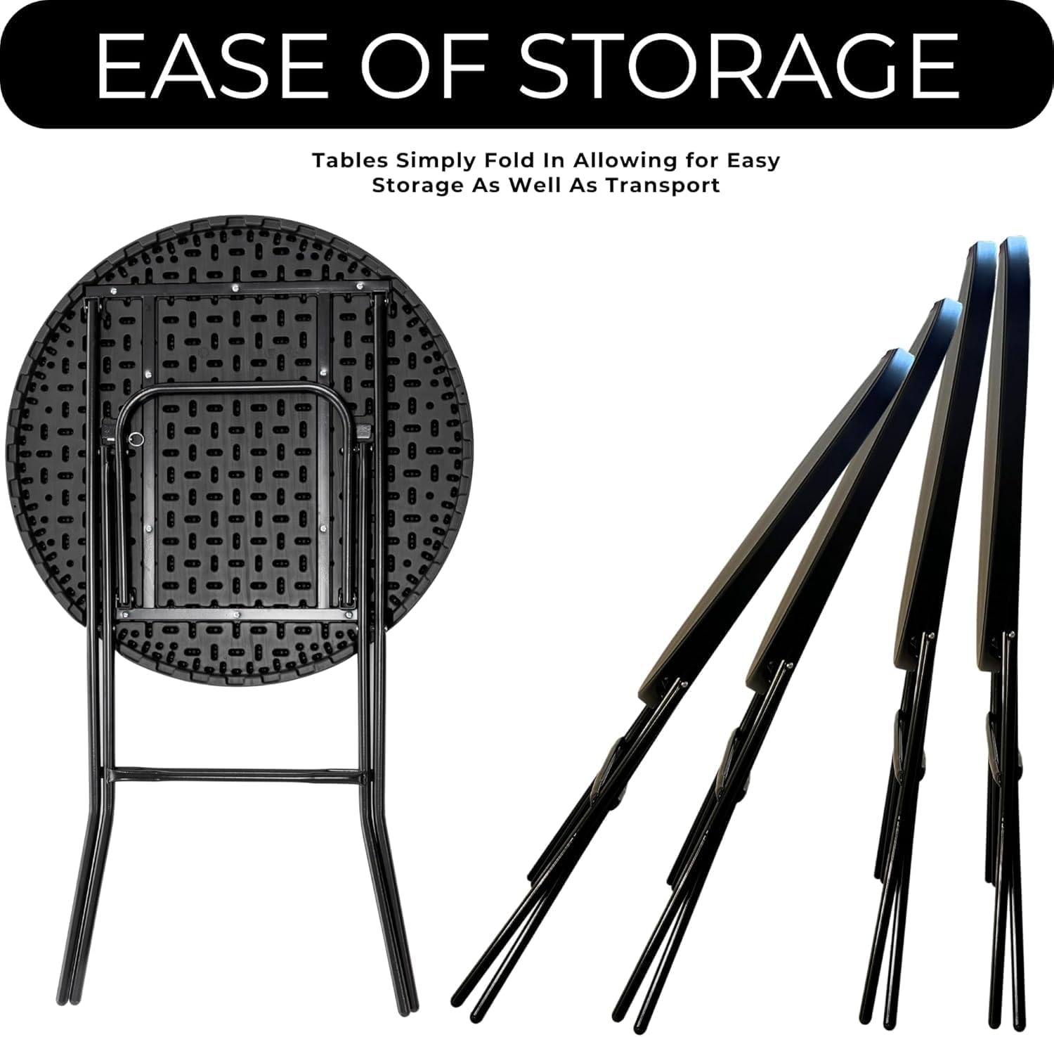 BTEXPERT 32" Round 43" Bar Height Folding Commercial Portable Banquet Plastic Coffee Dining Cocktail Table for Wedding Party Event Home Kitchen Indoor Outdoor Standing Walking-Black