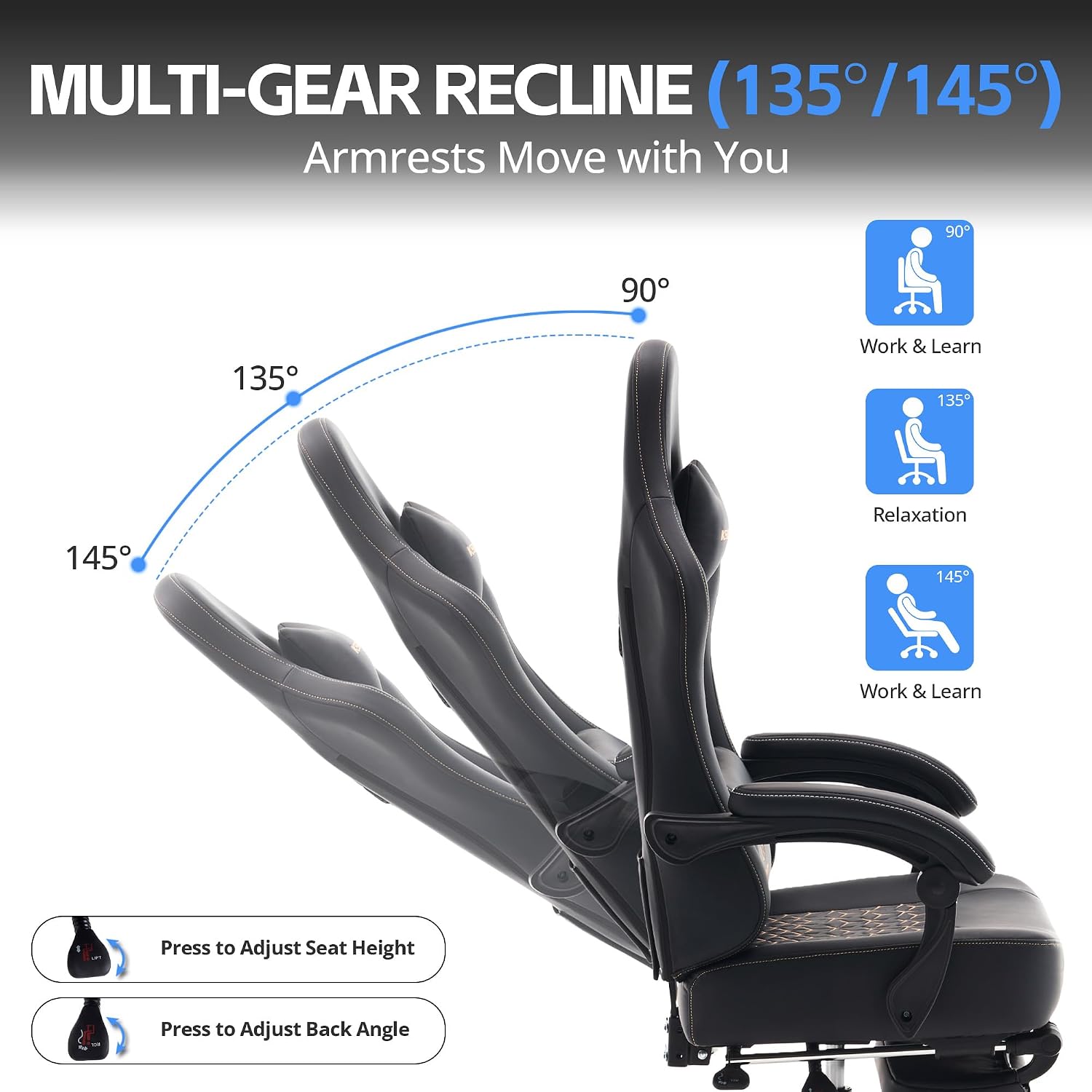 Desk Computer Gaming Chair - Ergonomic Game Office Chair with Extended Footrest and Massage Lumbar Support, Home Gamer Video Game Chairs with Spring Cushion for Adults (Pro Black Leather)