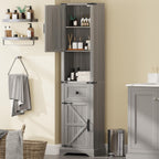 Vabches 66" Tall Farmhouse Bathroom Storage Cabinet with Barn Doors and Drawer, Narrow Storage Unit, Adjustable Shelves & 5-Tier Space, Freestanding Cabinet for Bathroom, Entryway, Kitchen, Wash Grey