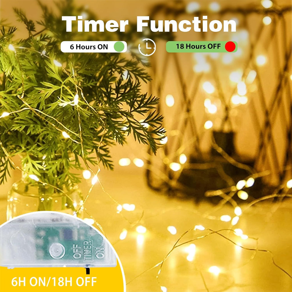 4-Pack Fairy Lights Battery Operated with Timer, 16FT 50 LED String Lights Indoor Outdoor, Cuttable Starry Fairy Lights Waterproof for Home Bedroom Classroom Dorm Wedding Christmas Decor (Warm White)