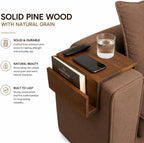 Wooden Sofa Armrest Mini Table & Storage Couch Arm Tray Side with Book or Remote Control Holder, Solid Pine for Living Room - Walnut Brown 7.5" (19 cm) Armrest