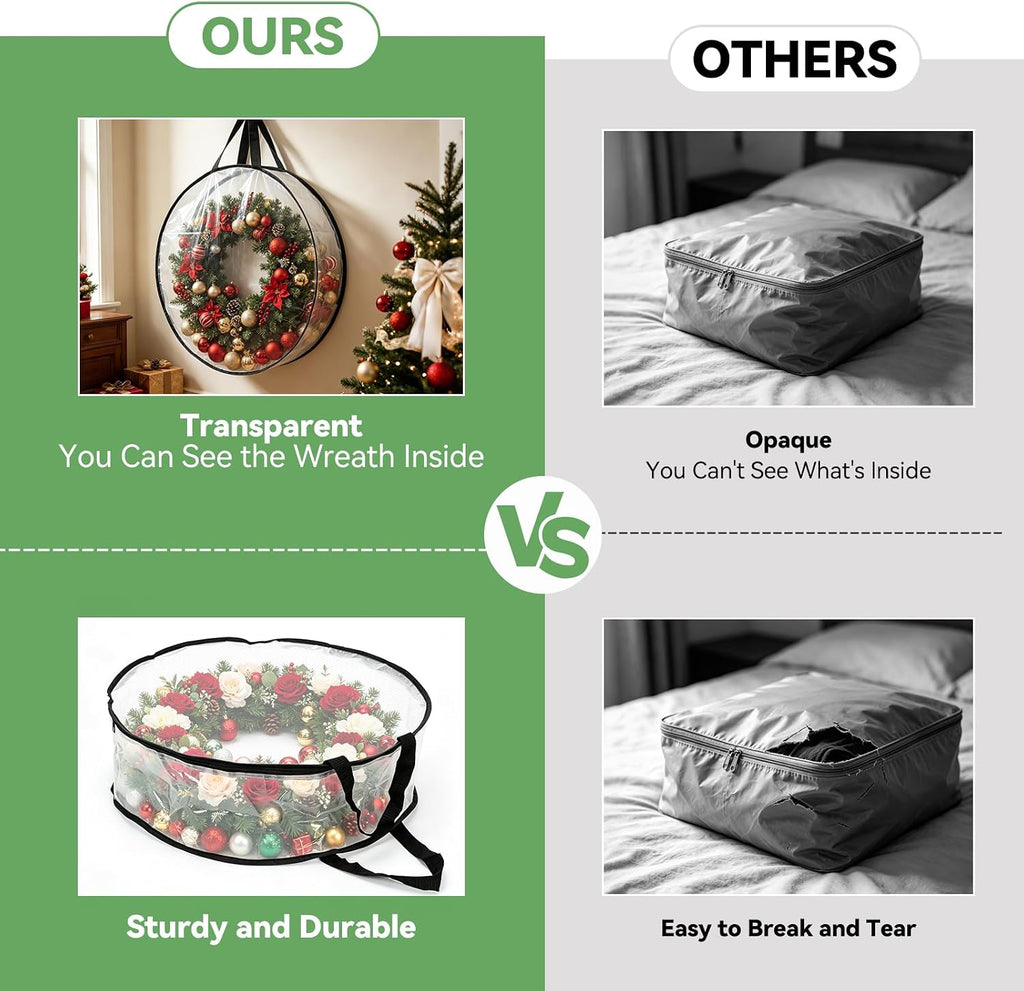 Wreath Storage Container 2-Pack, 24" Wreath Storage Bag for Garland Wreath Holder Holiday Decor Gift Storage, Wreath Bag for Spring Summer Autumn Christmas Wreath Storage