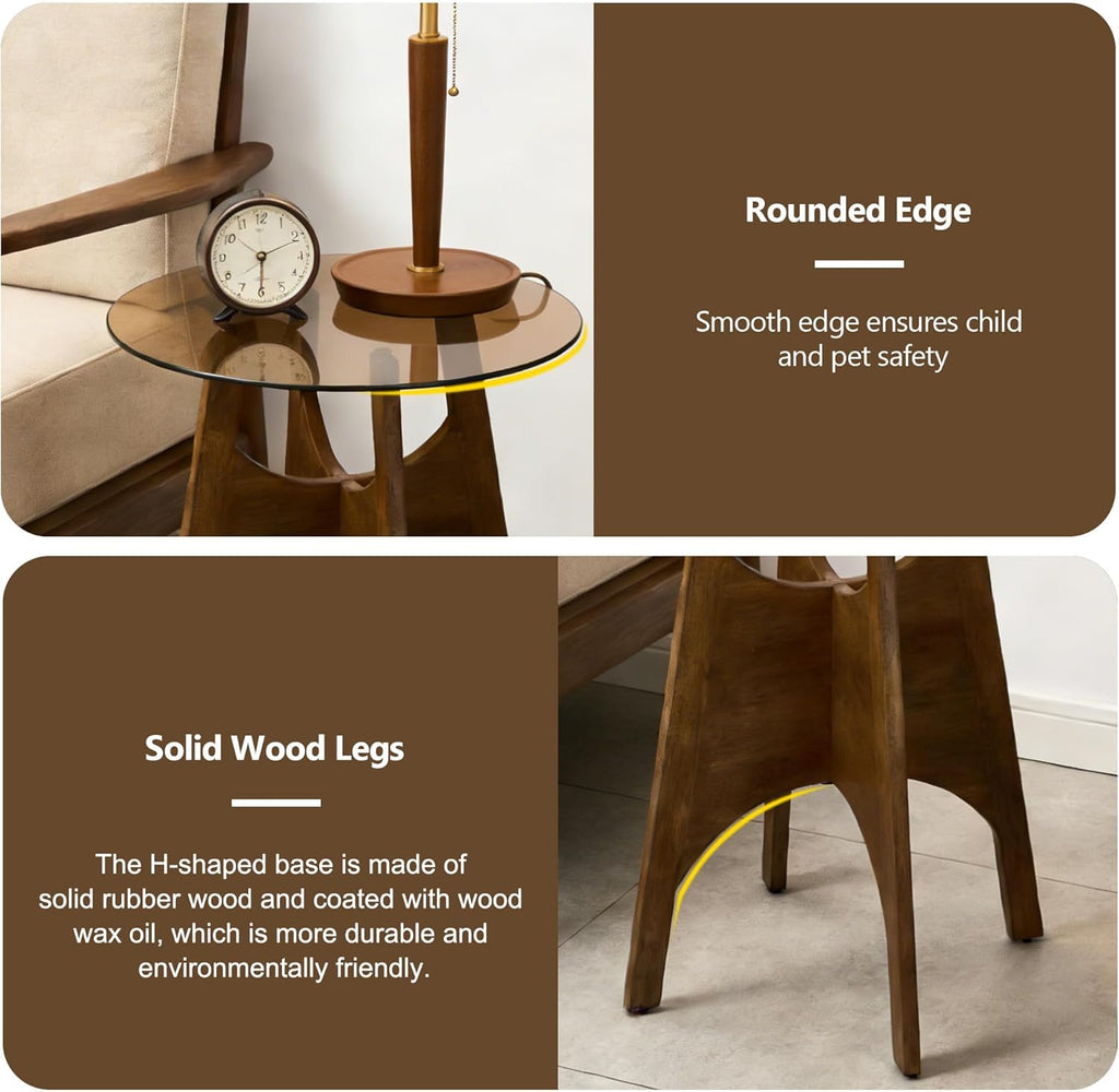 24 inch Round Glass Dining Table for 2, Tempered Glass Top with Solid Oak Tulip Base, Modern Small Kitchen Table for Apartment, Bistro and Dining Room