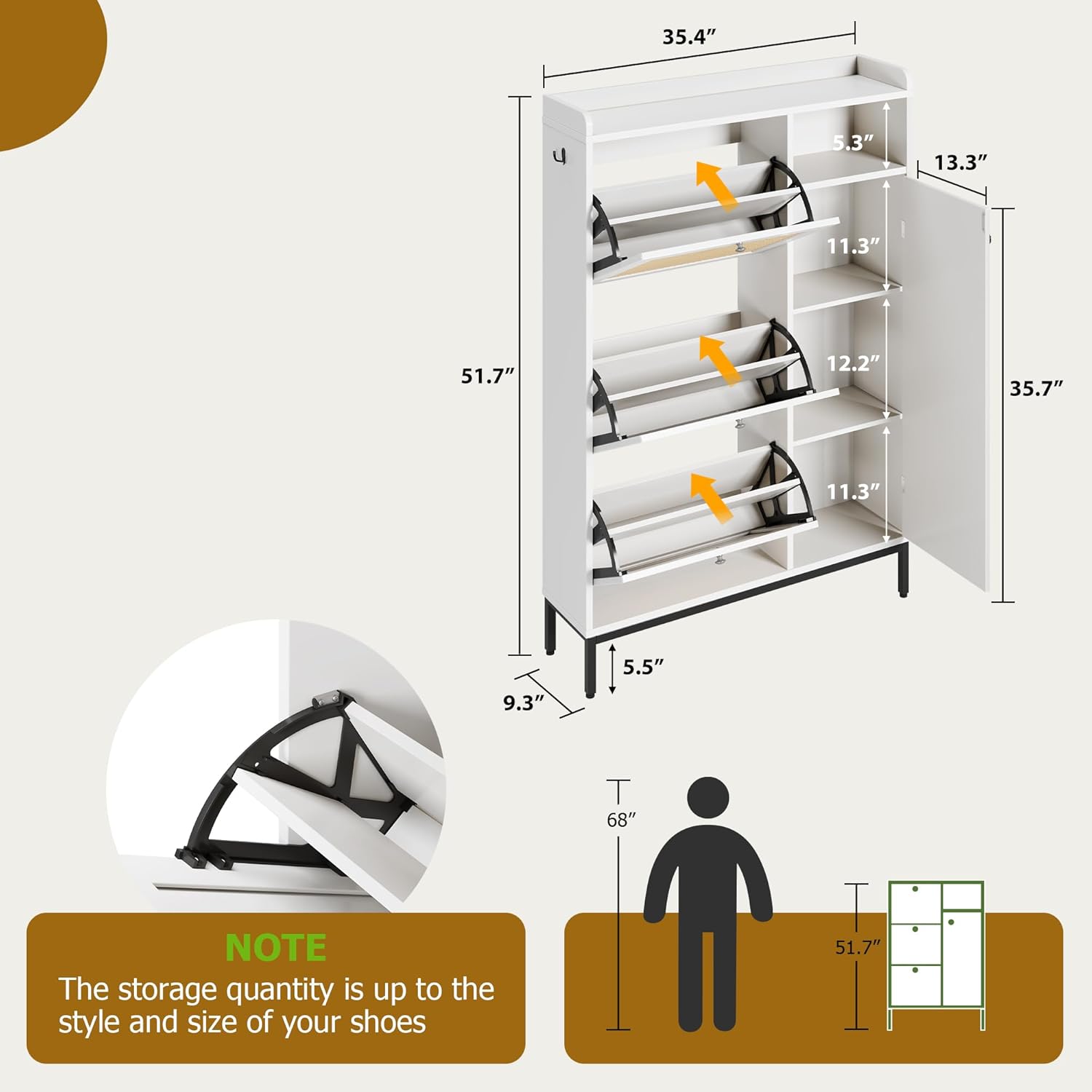 GarveeHome Shoe Cabinet Rattan with 3 Flip Drawers and 4-Tier Shoe Storage Cabinet, Freestanding Shoe Organizer with Adjustable Shelves for Entryway, Closet, Hallway (White)