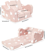KokoSelene Toddler Couch, Kids Couch for Toddler Fold Out, 2-in-1 Convertible Kid Sofa to Lounger Bed for Girls and Boys, Ideal for Reading Sleeping Gaming Decor (Pink)