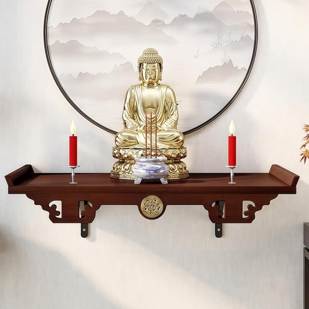 Altar Table, Shrine Wall-Mounted, Personal Shrine Meditation Table, Buddha Altar Shelf Wood Furniture, Home Decor, Used to Place Photos, Souvenirs