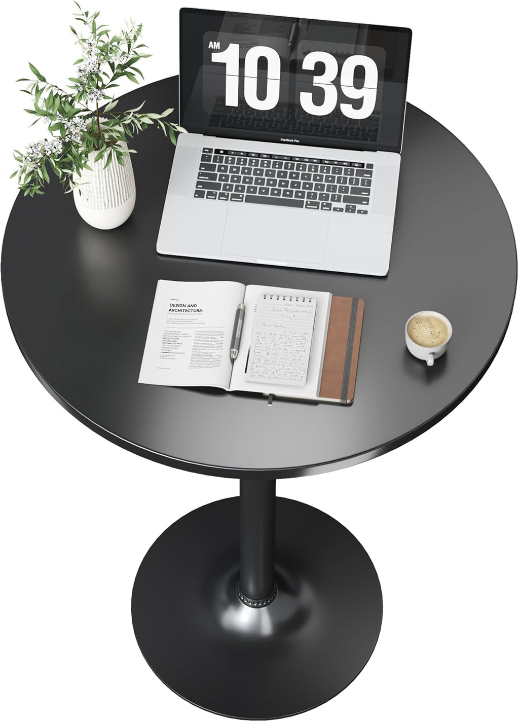 Flamaker Round Bistro Pub Table Modern Style Metal Base MDF Top Cocktail Bar Table Counter Bar Height for Pub, Dining Room, Party (2, Full Black)