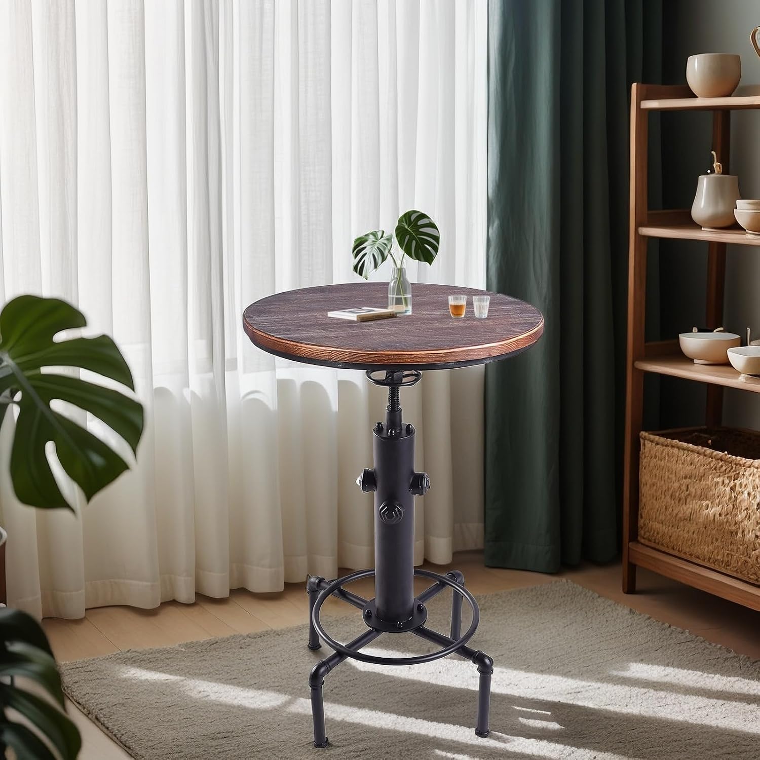 Industrial Tall Bistro Table 32.3-36.2" Adjustable Swivel Pub Coffee Table Metal Hydrant Stylish Design