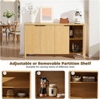 HOMMPA 55'' Sideboard Buffet Cabinet with Storage Fluted Sideboard Buffet with Adjustable Shelves Coffee Bar Console Table Cabinet for Hallway Entryway Living Room or Kitchen Natural