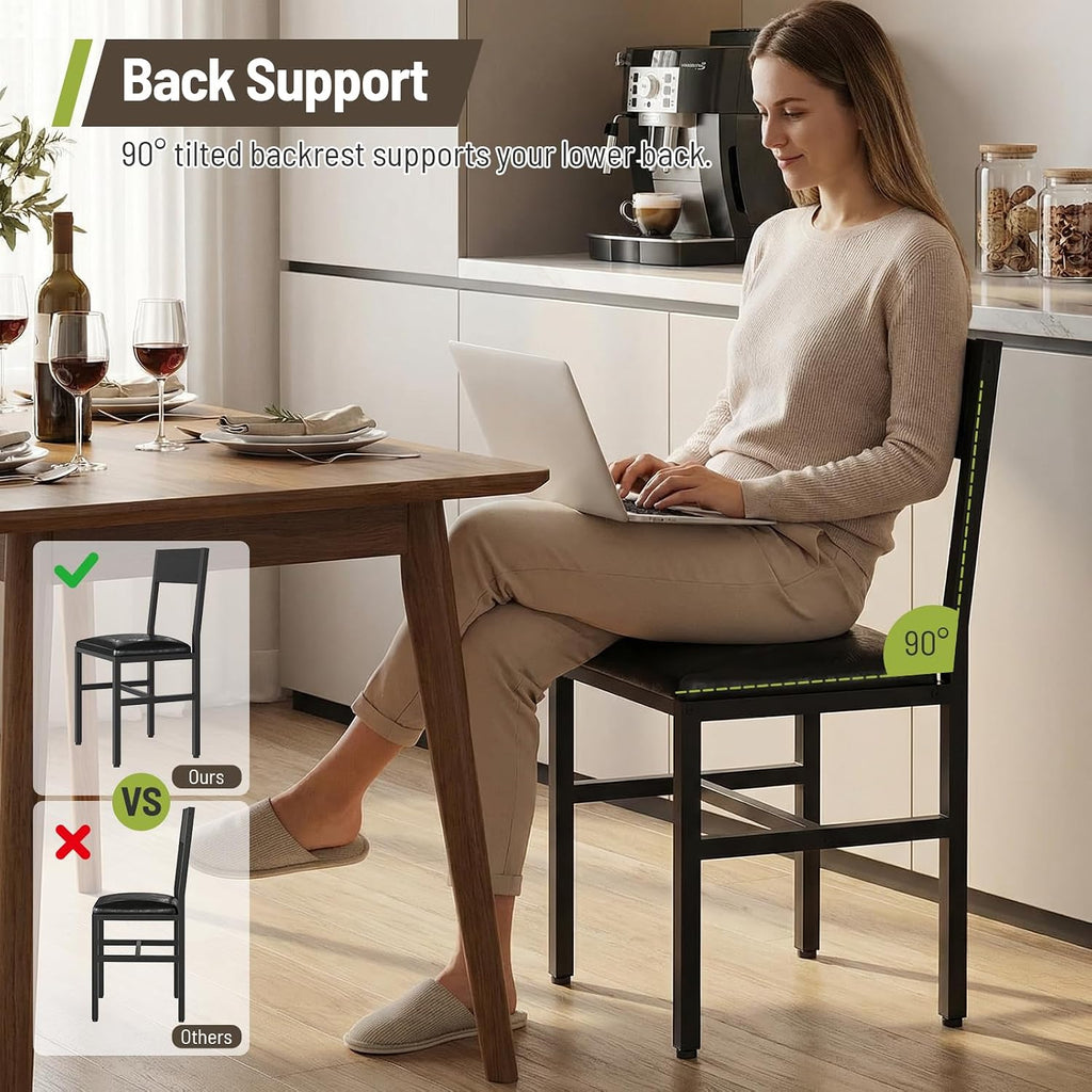 Dining Chairs Set of 4, Upholstered Kitchen Chairs with Ergonomic Backrest & Padded Seat, Metal Legs, Modern Dinner Chair for Kitchen Dining Room, Home, Cafe, Black