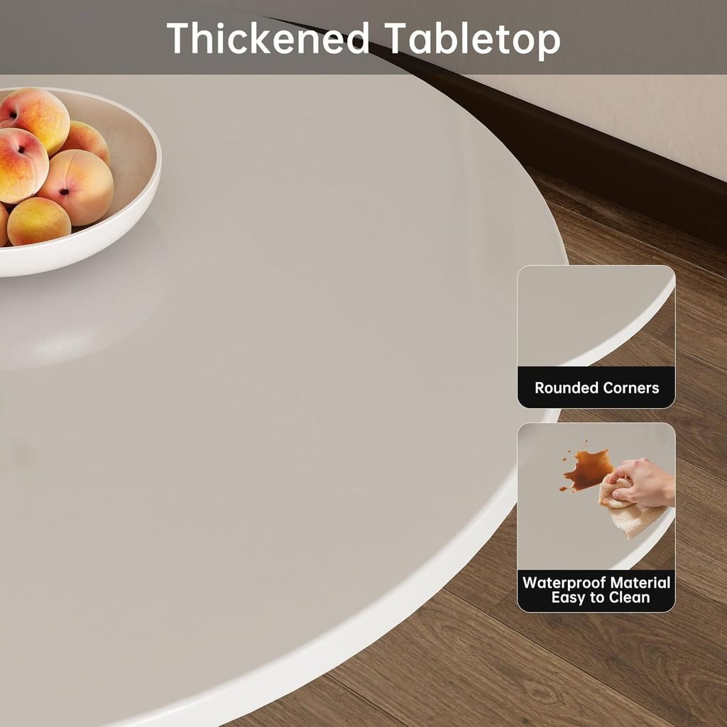 Round Dining Table 30" Circle Tulip Table with Wood Thickened Tabletop & Sturdy Metal Pedestal Mid Century Modern Leisure Bistro Kitchen Tables 4 People Small Places Living Room Cafe,White