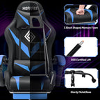 HOFFREE Gaming Chair with Massage and LED Lights Ergonomic Video Game Chairs with Footrest High Back Reclining Computer Chair with Adjustable Lumbar Support Blue and Black