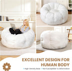 Flower Bean Bag Chair for Teens and Young Adults, Soft Faux Fur Floor Seating with Memory Foam, Aesthetic Room Decor Cozy Lounger for College Dorm, White