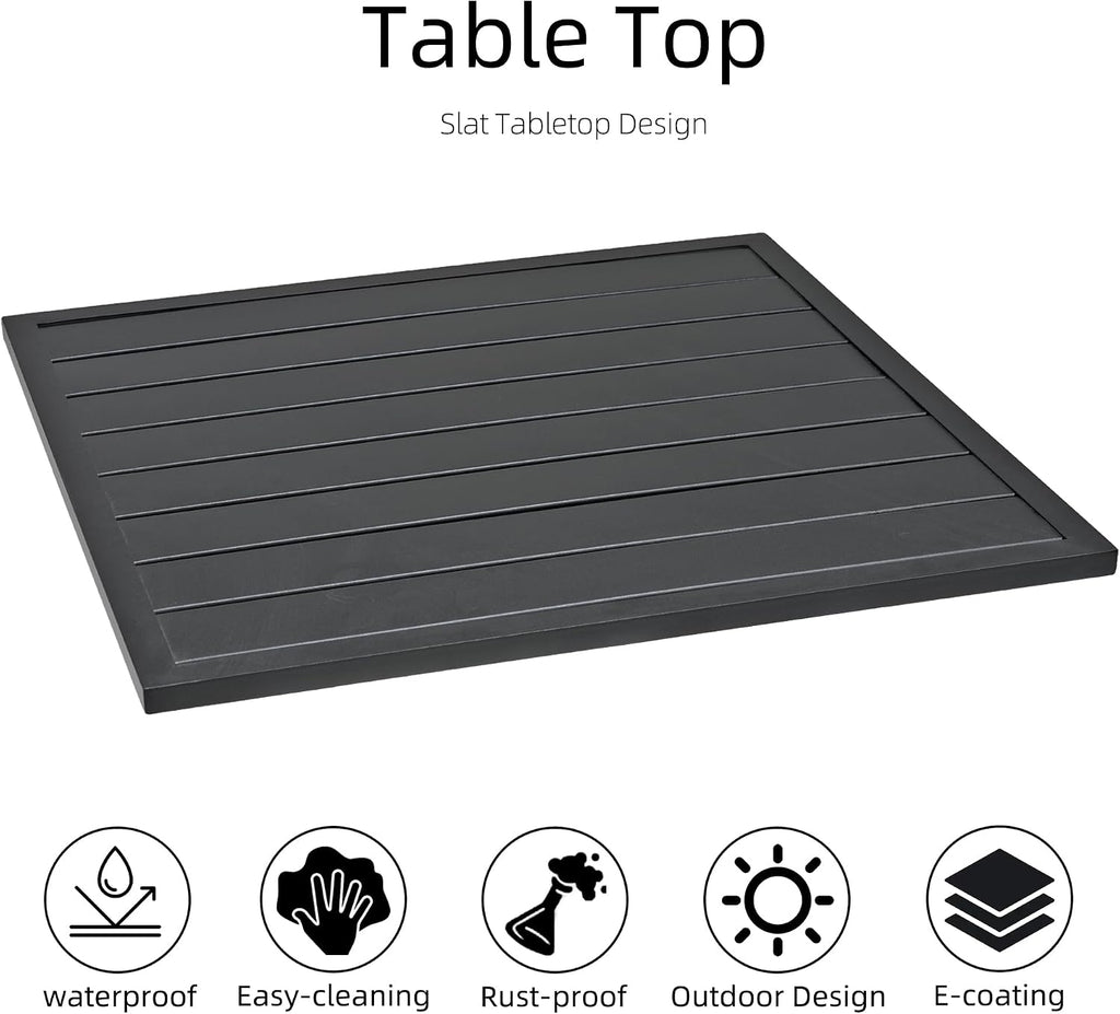 Anmutig 27.5 Inch Square Outdoor Metal Table for 2, Patio Bistro Table with Curved Legs, All Weather Slatted Table for Lawn, Garden, Balcony, Deck, Black