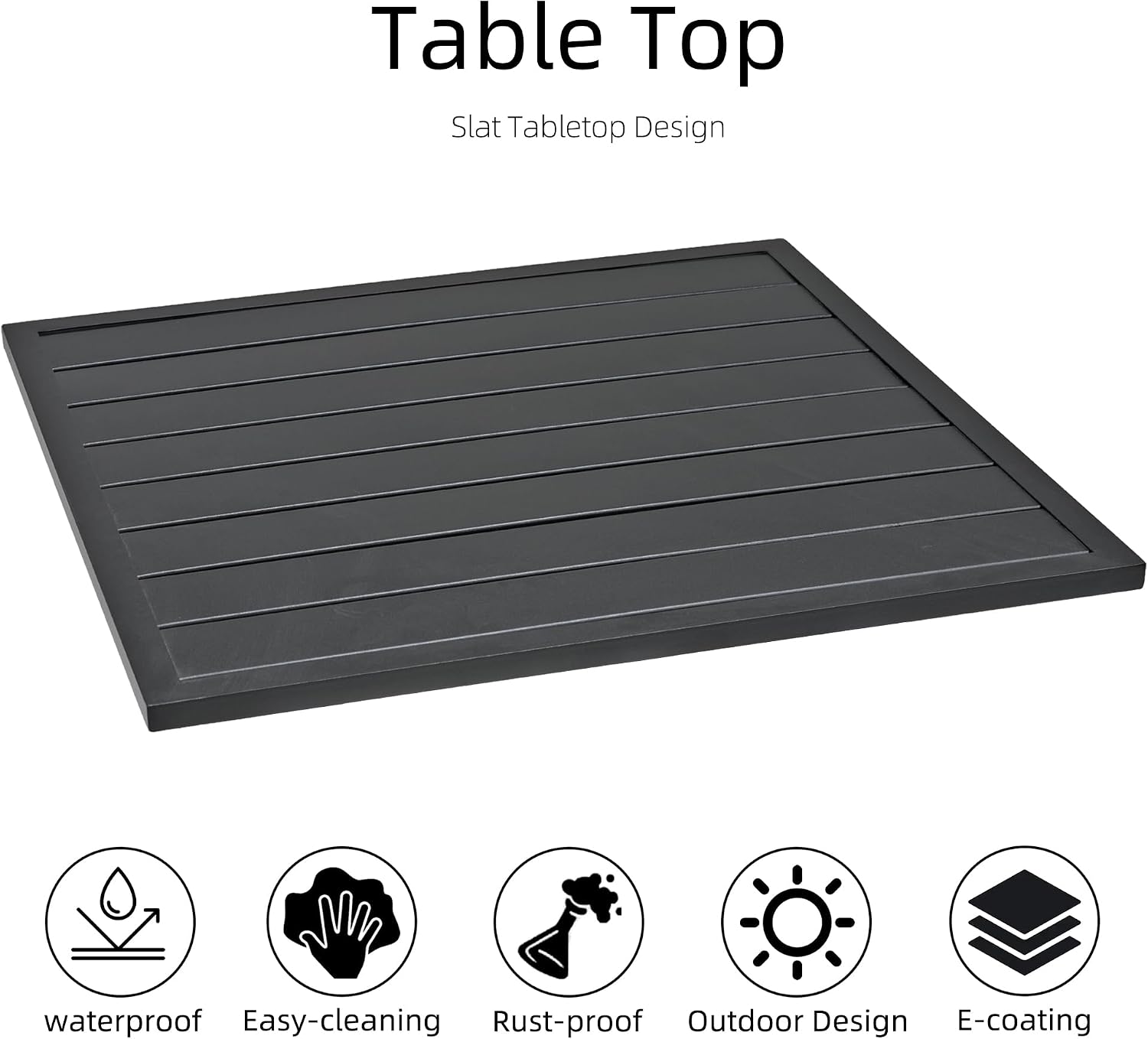 Anmutig 27.5 Inch Square Outdoor Metal Table for 2, Patio Bistro Table with Curved Legs, All Weather Slatted Table for Lawn, Garden, Balcony, Deck, Black