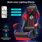 HOFFREE Gaming Chair Massage with LED RGB Lights and Footrest Ergonomic Computer Chair High Back Video Game Chair with Adjustable Lumbar Support Linkage Armrest Red and Black