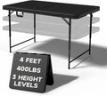 Folding Table 4 Foot, 3-Position Adjustable Height, Heavy Duty 440LBS Capacity, HDPE Wicker Pattern, Portable Tables Folding for Camping, Party, Indoor & Outdoor Use, 1 Pack.
