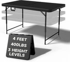 Folding Table 4 Foot, 3-Position Adjustable Height, Heavy Duty 440LBS Capacity, HDPE Wicker Pattern, Portable Tables Folding for Camping, Party, Indoor & Outdoor Use, 1 Pack.