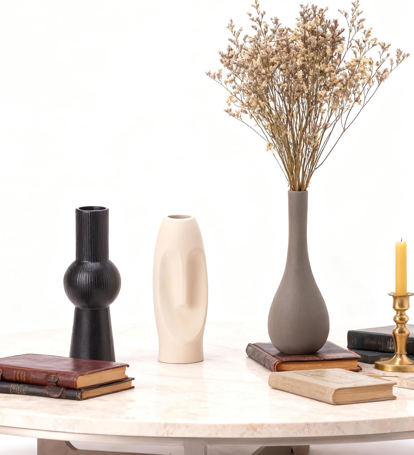 Ceramic Vase Set of 3 Home Decor Modern Farmhouse Style Living Room Ornament Dining Table Room Pottery Small Vases for Dried Flowers Colorful