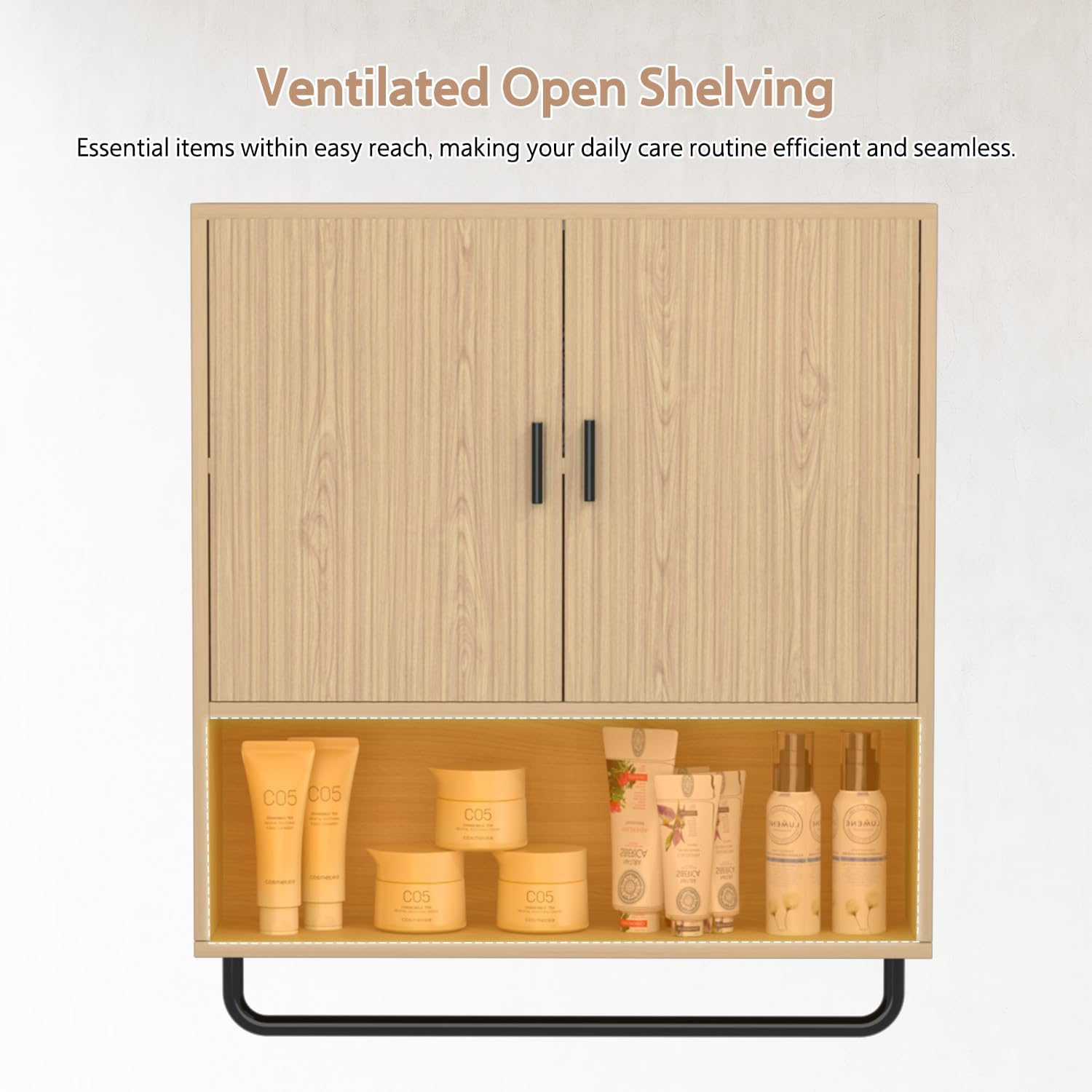 Bathroom Cabinet Wall Mounted: Over The Toilet Storage Cabinet with Adjustable Shelf & Towels Bar - 3-Tier Wood Medicine Cabines Large Space