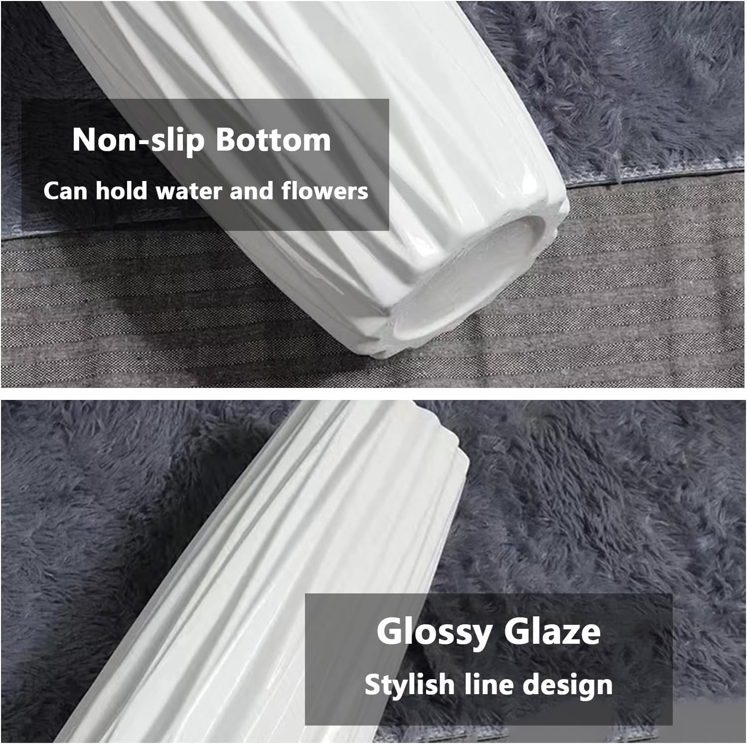 White Ceramic Vase, 18" Tall Vase for Floor Table Decorative Large Vases for Living Room Modern Home Decor Office Bedroom, Big Standing Flower Vase with Glossy Glaze