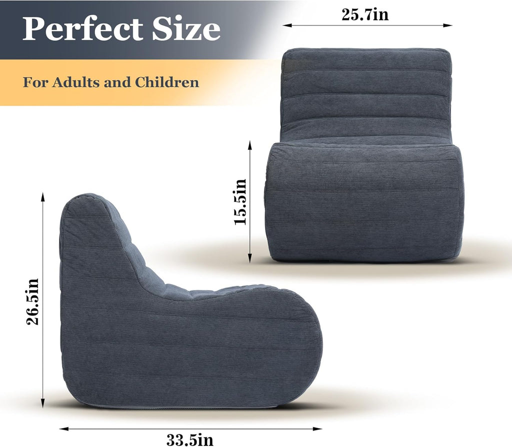 Compact Bean Bag Chair – Memory Foam Lazy Sofa Sack, Floor Couch for Bedroom, Living Room, Office & Home (Gray)