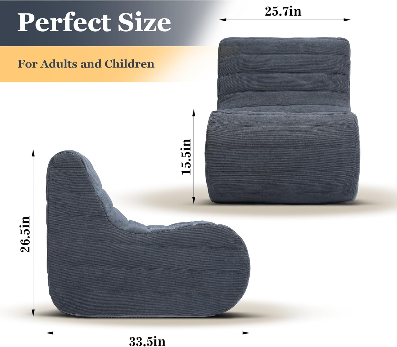 Compact Bean Bag Chair – Memory Foam Lazy Sofa Sack, Floor Couch for Bedroom, Living Room, Office & Home (Gray)