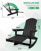 YEFU Outdoor Rocking Chairs Set of 2, Adirondack Chair with Retractable Ottoman, Adjustable Adirondack Rocking Chair,Rockings Chairs Outside,Weather Resistant,for Patio,Porch,Lawn,Heavy Duty,Black