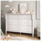 JOINICE White Nursery Dresser for Kids Bedroom, 6 Drawers for Storage | Jenny Lind Spindle Legs Dresser, Baby Clothes Organizer for Toddlers, Children's Room, Anti-tip Kit for Safety