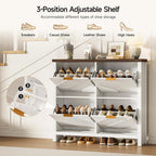 ONBRILL Shoe Cabinet with 4 Flip Drawers, 16-24 Pairs Shoe Organizer with Symmetric Groove Pattern, Freestanding Slim Hidden Shoe Storage Cabinet for Entryway, Hallway (White)