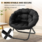 Grezone Folding Saucer Chair, Oversized Lazy Moon Chair with Metal Frame, Comfy Bedroom Chairs for Bedroom, Living Room, Study Black JC