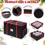 2-in-1 Christmas Ornament Storage Box & Xmas Figurine Container with Dual Zipper Closure Adjustable Dividers and Removable Trays Premium Christmas Ornament Storage Containerd(Black)