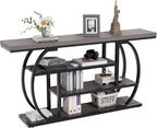 63” Industrial Console Table with 4-Tier Display Shelves, Narrow Long Sofa Table Behind Couch, Entryway/Hallway/Foyer Accent Table with Metal Frame for Living Room (Gray) (Grey)