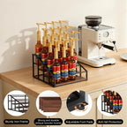 kimilus Coffee Syrup Organizer Rack, Liquor Bottle Display Shelf, 4 Tier 16 Syrup Bottles Holder Stand for Coffee Bar Kitchen Small Wine Rack for Family Storage for Syrup Wine Dressing