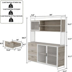 AGOTENI Large Kitchen Hutch Cabinet, Storage Cupboard Pantry with 3 Metal Doors, 3 Drawers & Microwave Shelf, for Kitchen Open Storage, Oak (59" W x 15.7" D x 68.5" H)